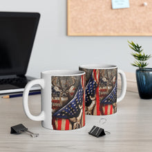 Load image into Gallery viewer, Printify Mug 11oz DEER WITH THE AMERICAN FLAG 11OZ MUG