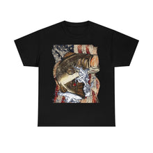 Load image into Gallery viewer, Printify T-Shirt Black / S JUMPING LARGEMOUTH BASS UNISEX HEAVY COTTON TEE