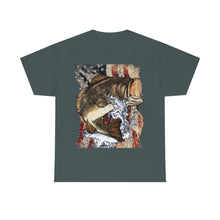 Load image into Gallery viewer, Printify T-Shirt Charcoal / L JUMPING LARGEMOUTH BASS UNISEX HEAVY COTTON TEE