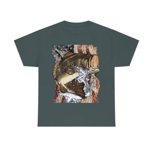 Printify T-Shirt Charcoal / L JUMPING LARGEMOUTH BASS UNISEX HEAVY COTTON TEE