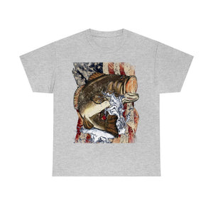 Printify T-Shirt Sport Grey / S JUMPING LARGEMOUTH BASS UNISEX HEAVY COTTON TEE